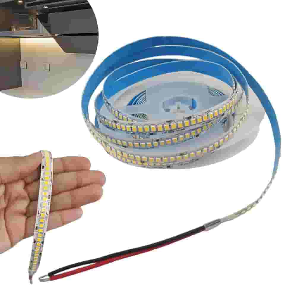 Fita Led 5 Metros 240 Leds 3.000K 16W 12V Iluminaçao Sala Quarto Gesso Teto Rebaixado Sanca Decoraçao Casa Loja Estante Residencial Comercial