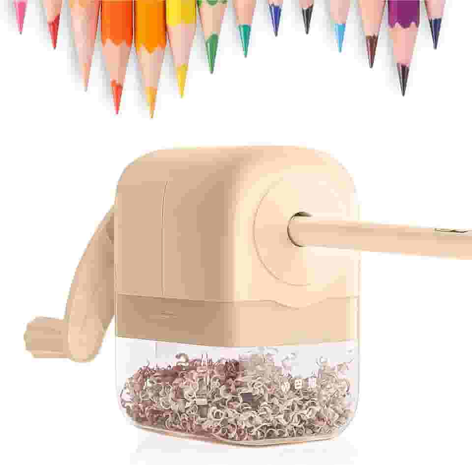 Apontador de lápis manual, apontador de lápis de manivela com ponta ajustável (6 mm-8 mm) - bege