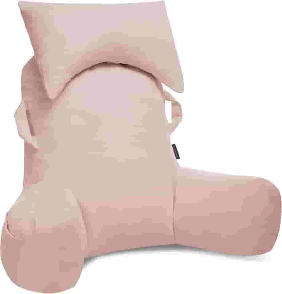 Almofadas de leitura portáteis com apoio de cabeça para sentar na cama (Oeko-Tex), almofada traseira de veludo com braços e bolsos para adultos, almofada de cama de espuma viscoelástica para