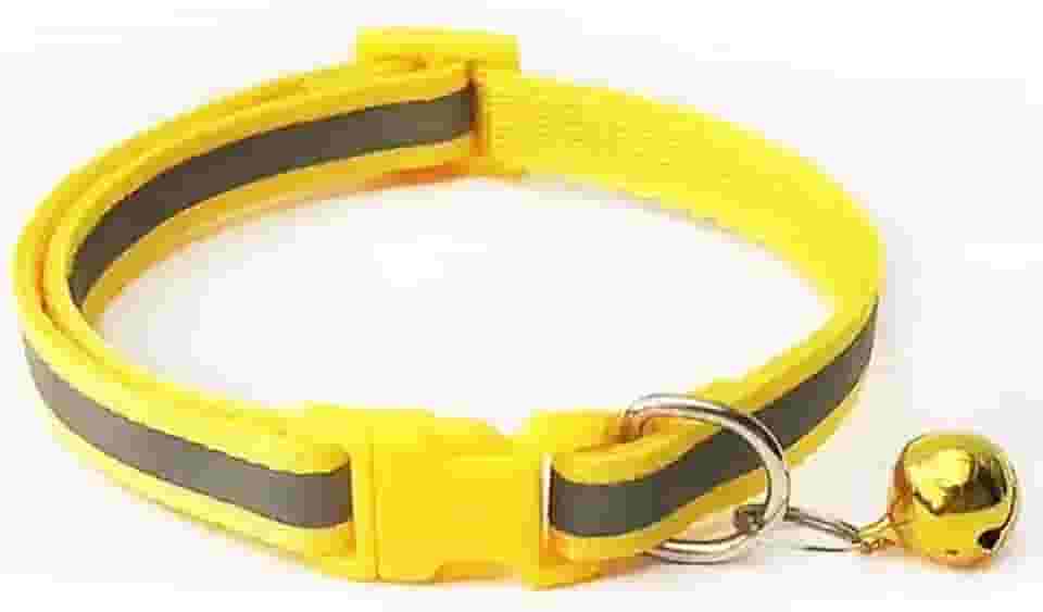Coleira Refletora De Nylon com Guizo para Gatos e Cachorros pequeno porte, Ajustável Para Animais De Estimação, COR AMARELO,12-16cm