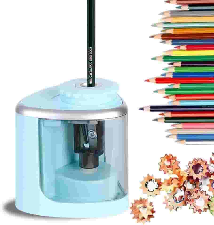 Apontador de lápis operado por bateria, afiação rápida, adequado para NO.2/desenho/lápis de cor (6-9 mm), apontador de lápis elétrico portátil (azul sem bateria)