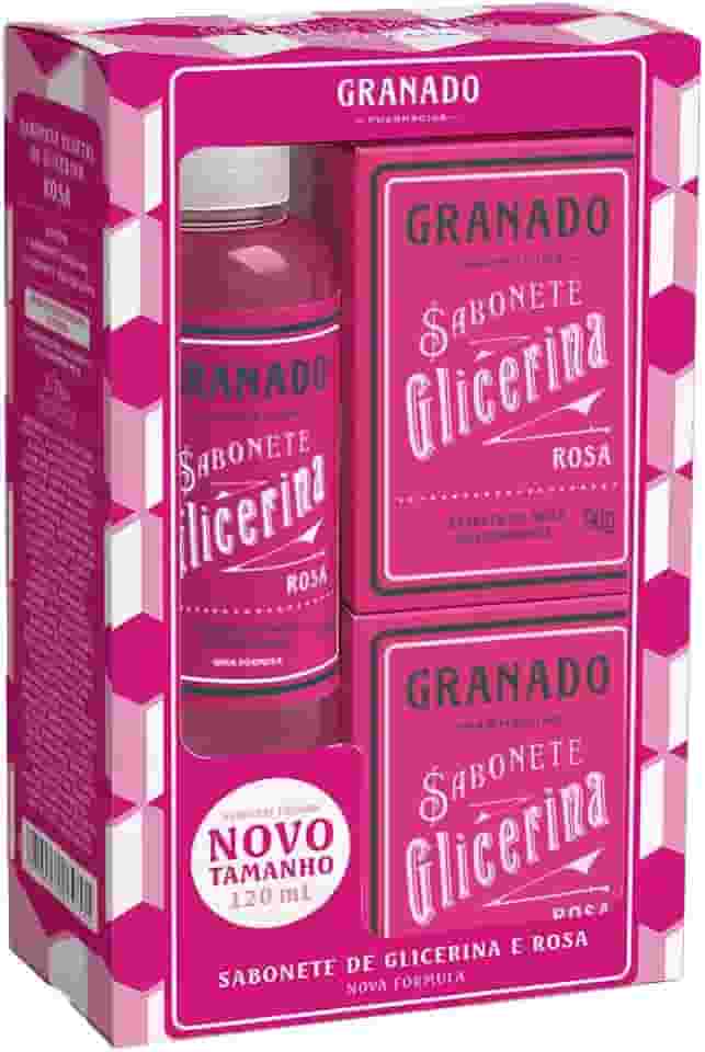 Granado Kit, Glicerina, 2 Sabonetes Barra,90g + Sabonete Líquido Rosa 120ml