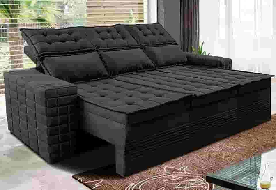 Sofá 3 Lugares Retrátil e Reclinável Cama Inbox Senses 2,00m Velusoft Preto