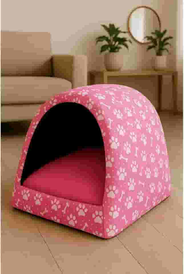 Cama Iglu para Cachorro e Gato em Tecido Oxford com Zíper Lavável – Casinha Pet Confortável e Aconchegante(Rosa,M)