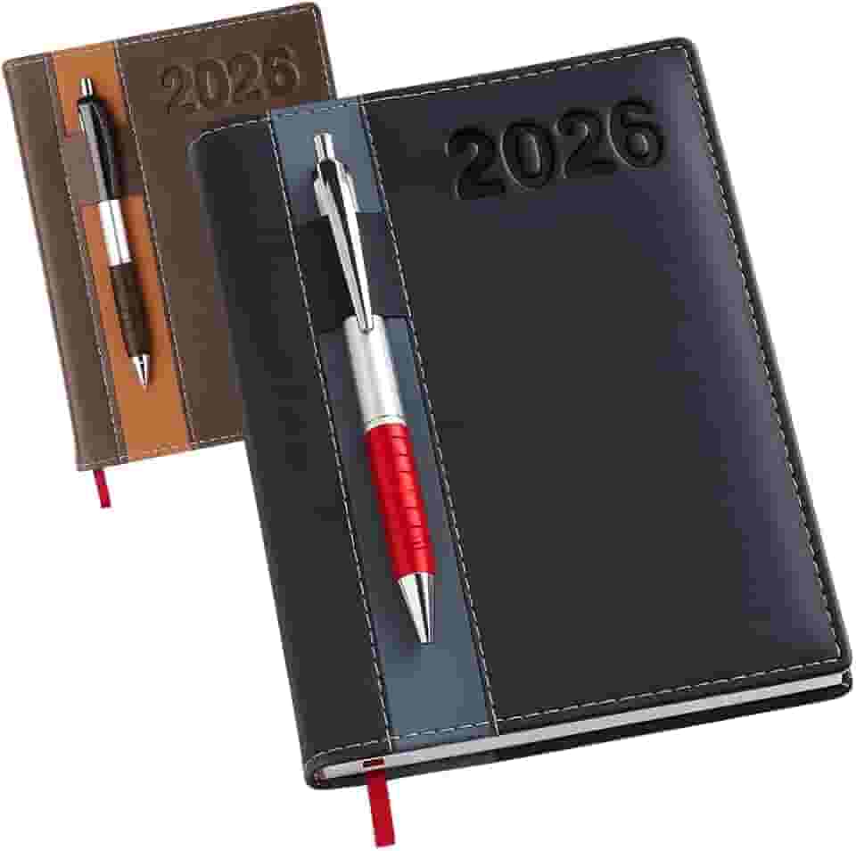 Agenda 2026 Diária | Planner Executivo Capa Dura em Couro Sintético | Caderno de Anotações Profissional A5 para Trabalho e Organização (Preto)