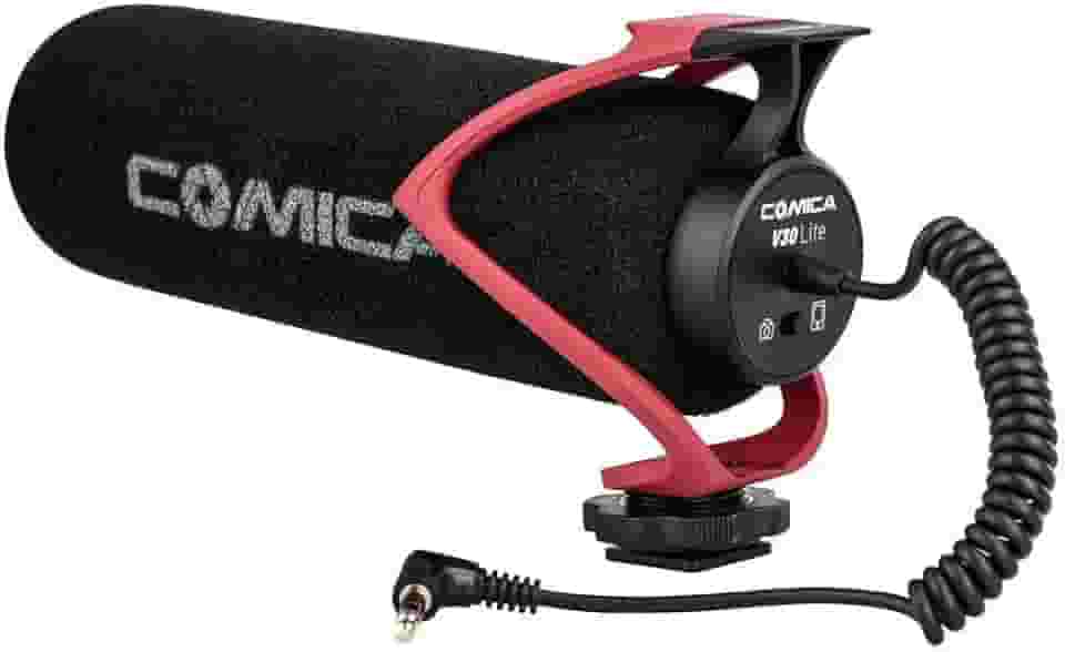 COMICA CVM-V30 LITE Microfone Shotgun Supercardioide de Vídeo para Câmeras DSLR Canon, Nikon, Sony e Panasonic, Microfone Condensador com Cabo de 3,5 mm Compatível com iPhone e Android (Vermelho)