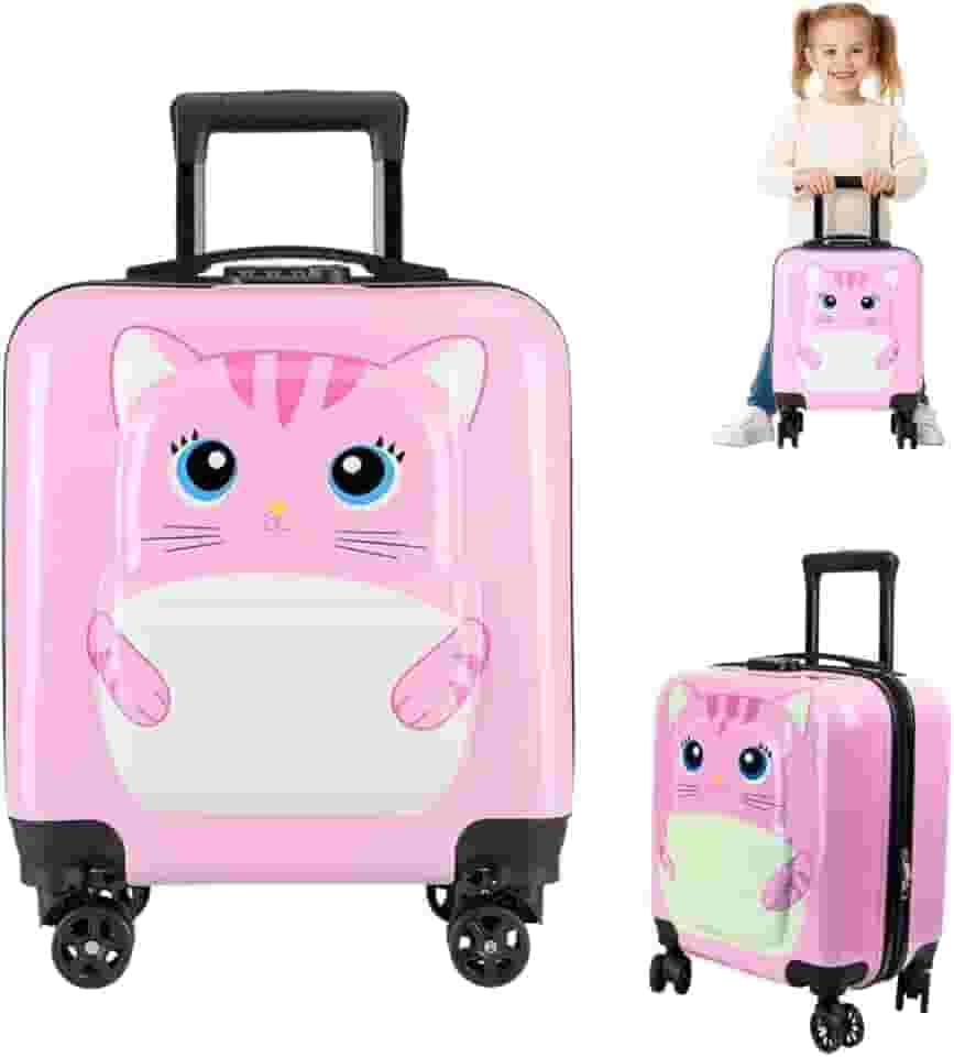 Mala de Viagem Infantil Gato, ABS Rígida, 4 Rodas com Giro 360°