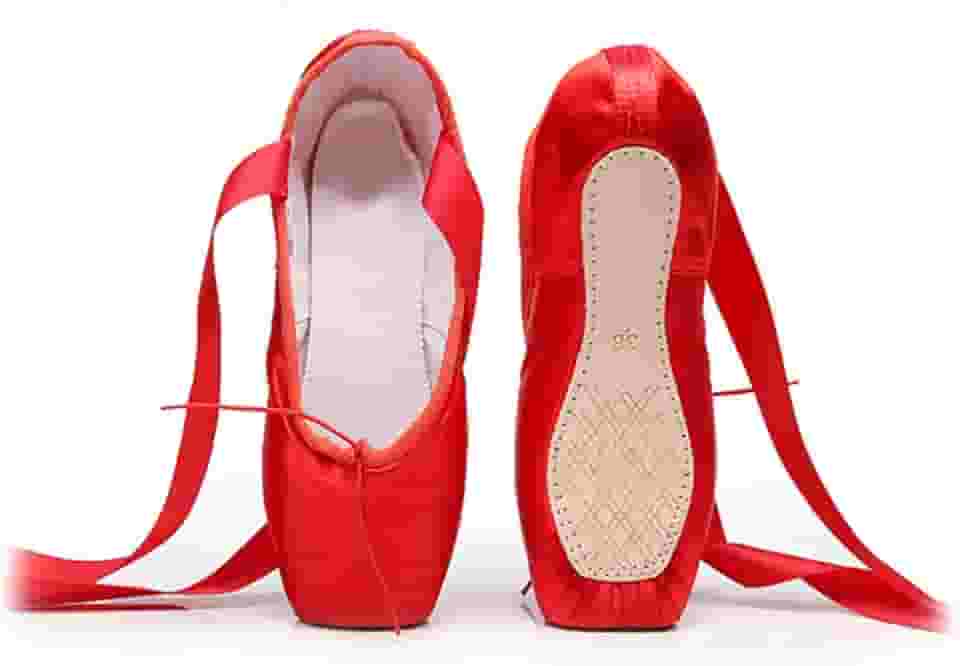 Sapatilhas femininas de ponta de balé, bico de dança, profissional, de cetim, Vermelho, 12.5 Little Kid