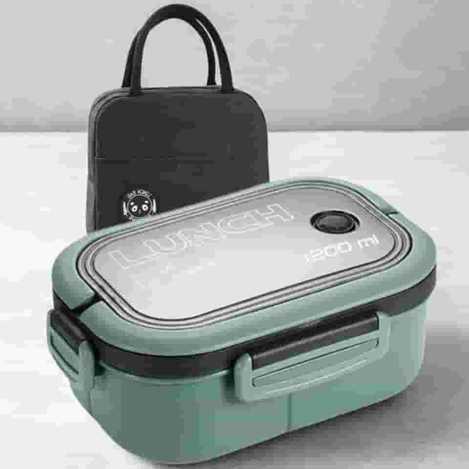 Kit Marmita Lancheira Fitness 1l Hermética com Alça Com Bolsa Térmica - Para Academia/Trabalho/Faculdade (Verde)