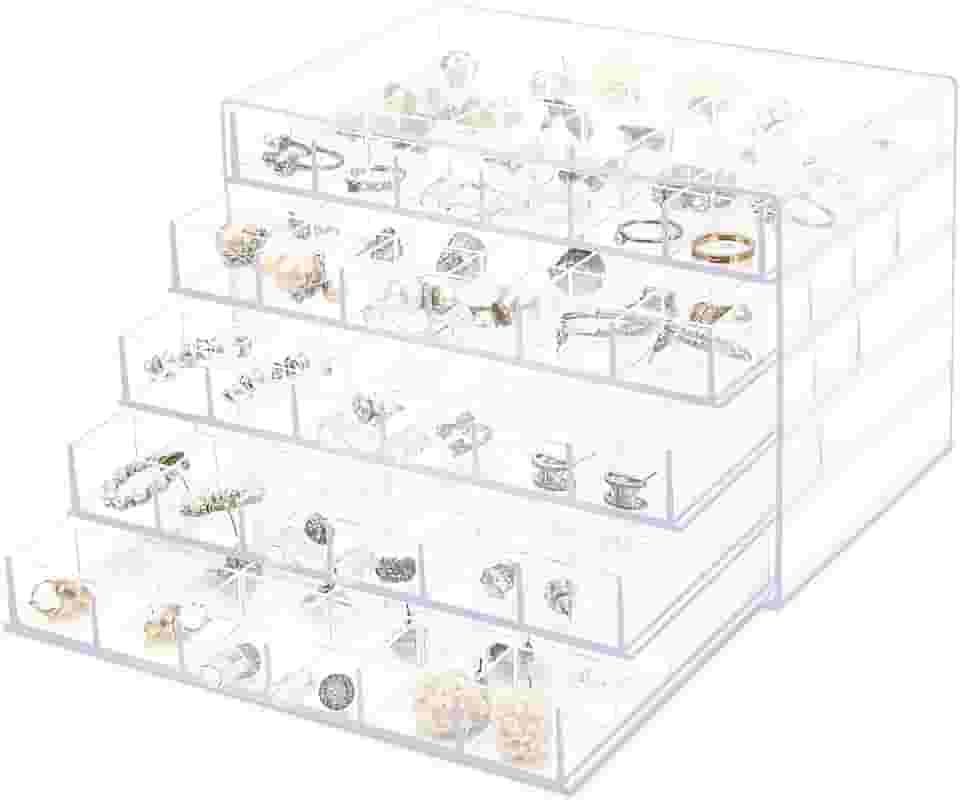Netpeato Porta Joias, Organizador de Bijuterias Acrílico com 120 Compartimentos e 5 Gavetas