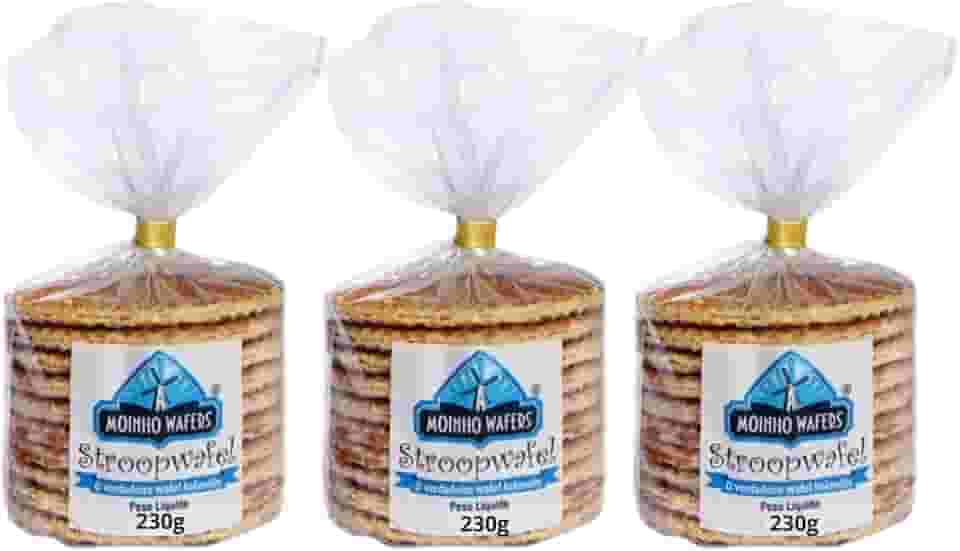 Moinho Wafers Stroopwafel Holandês, Kit com 3 Pacotes, 230g Cada