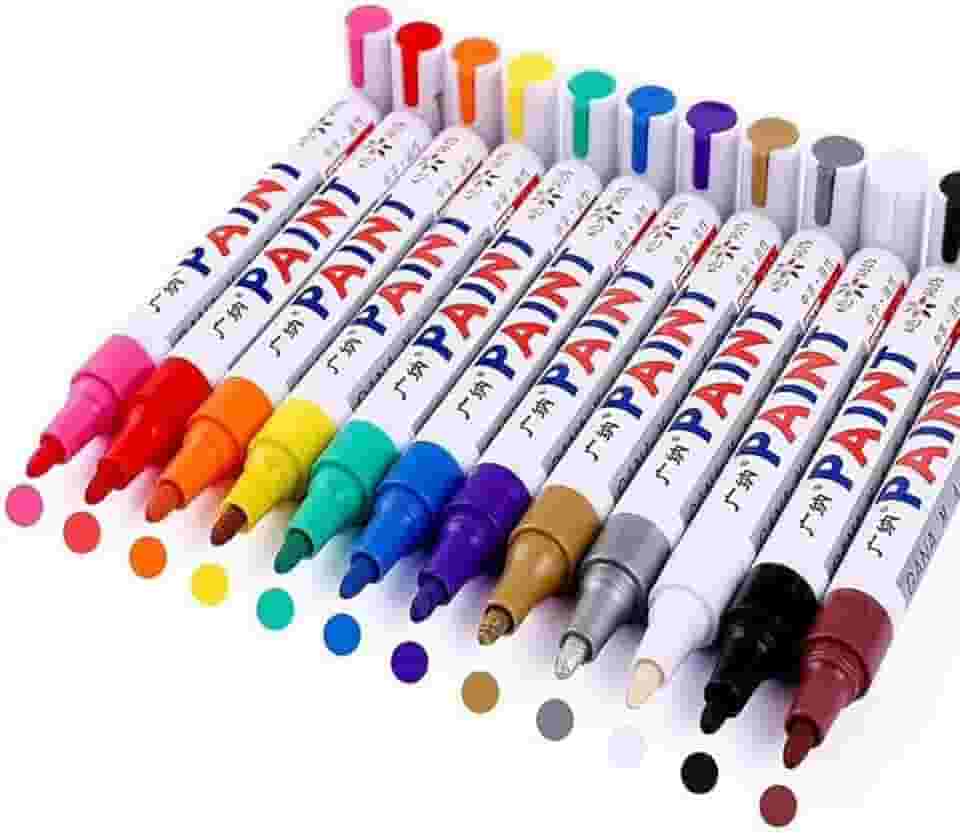 Kit 12 Caneta Marcador Permanente Colorido Acrílica Para Cerâmica Metal Tecido Desenho Artístico Brush letter (Multicolorido)