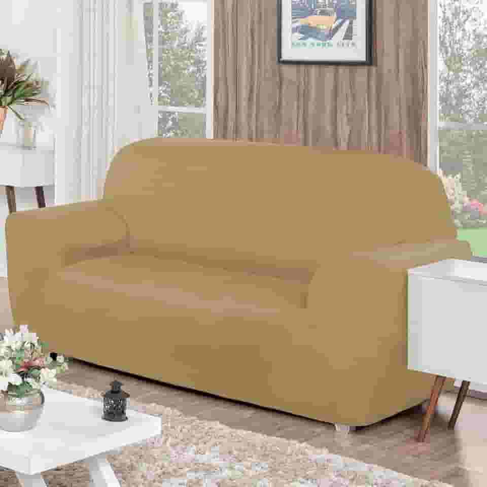 Capa de Sofá 3 Lugares com Elástico Agarradinha em Tecido Malha Gel Cores Alegres (Bege)