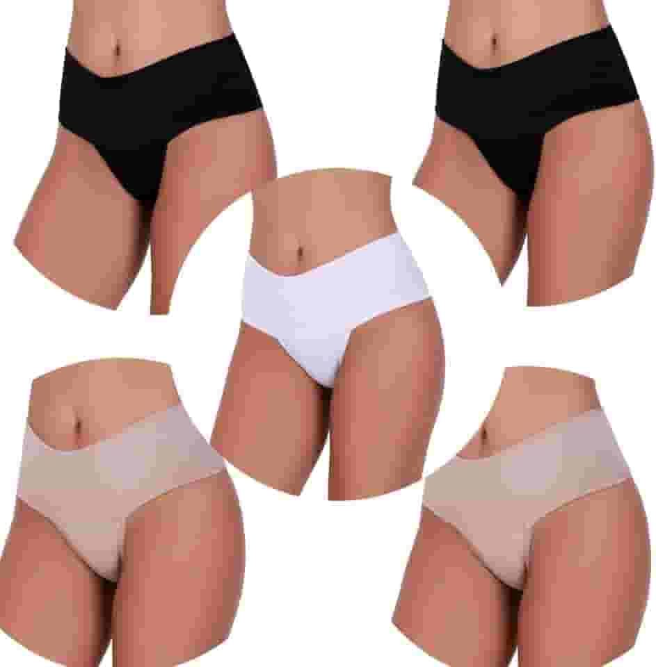 Kit 5 Calcinhas Cintura Alta Compressão Cós Alto Fitness Power Zero Barriga Pala Cós Duplo