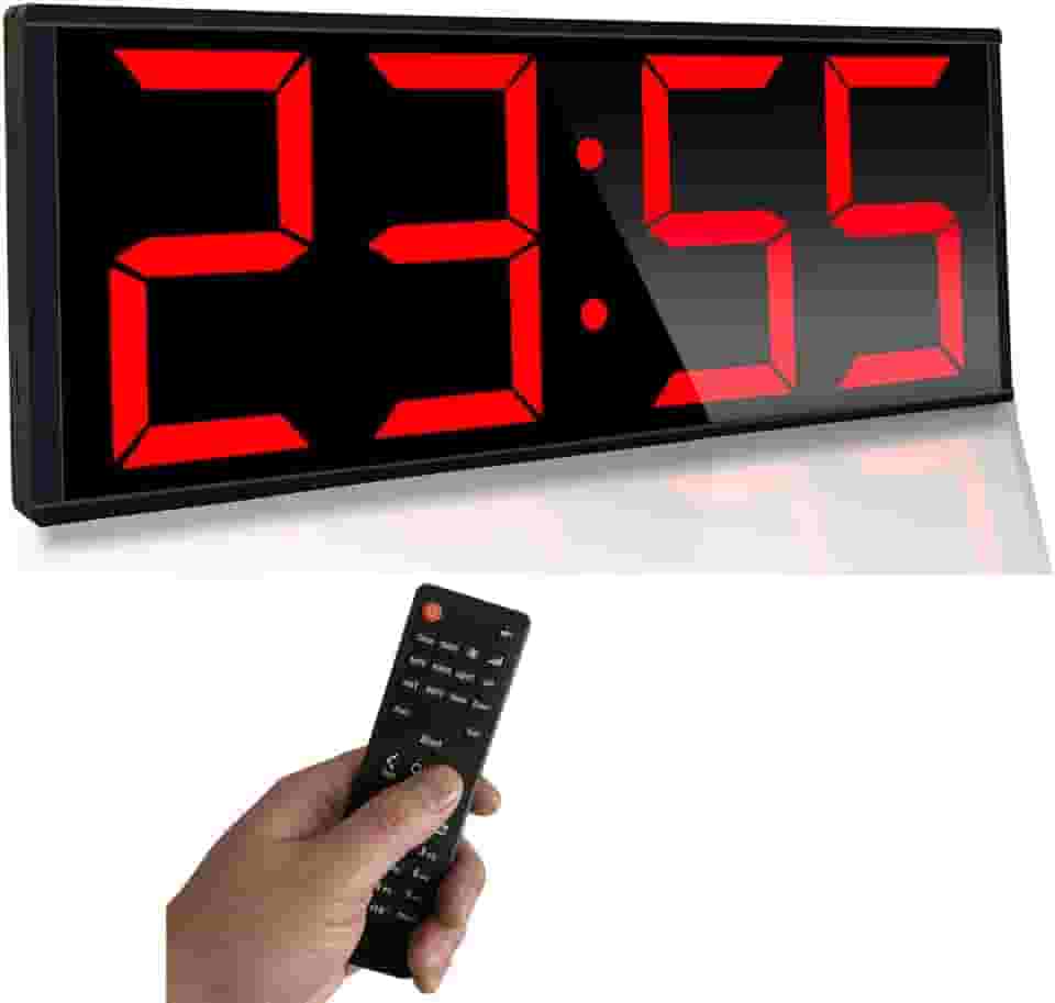 Relógio de parede digital enorme de 43 cm, cronômetro de treino intervalado para academia, com contagem regressiva de segundos, cronômetro, 8 alarmes, luz noturna de 7 cores para