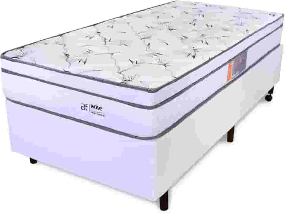 Cama Box Solteiro Colchão Molas Ensacadas Com Pillow e Box Courvin Branco 88x188x58cm BF Colchões