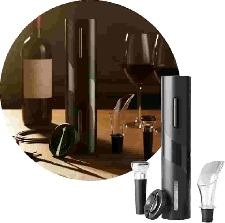Kit Abridor de Vinho Elétrico, Saca-rolhas Automático com Carregamento USB, com Cortador de Papel Alumínio, Derramador de Vinho e Rolha à Vácuo, Design Moderno e Prático