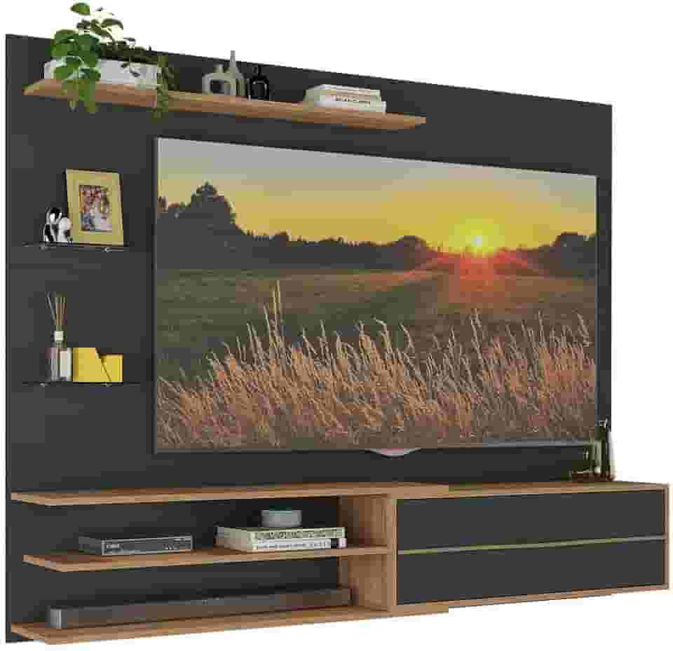 Painel para Tv até 65 Polegadas 1 Porta e Prateleiras Multimóveis Mp1064 Preto/rustic