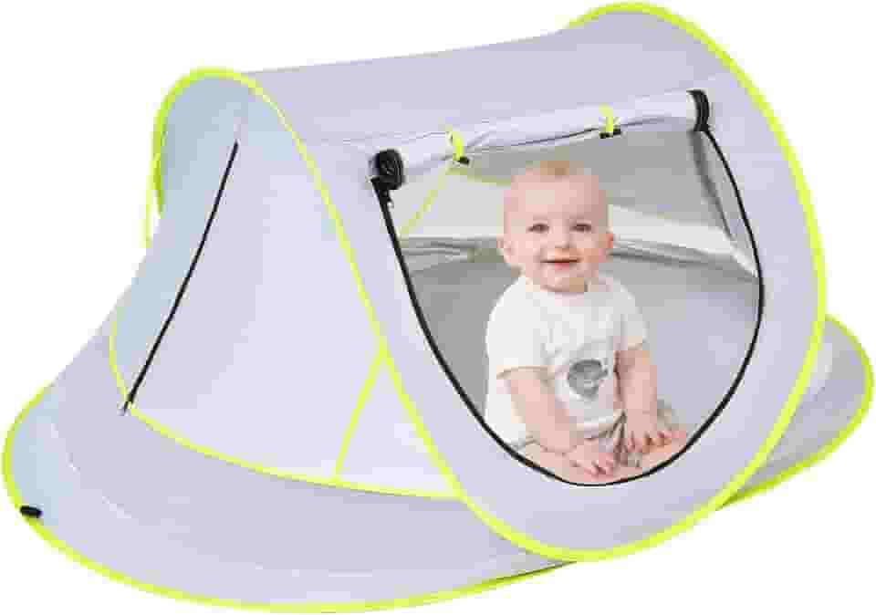 Mengersi Barraca de praia para bebês, abrigo de sol grande pop-up para meninas e meninos, barraca de viagem com mosquiteiro pop-up ou barraca de brincar interna para crianças, FPS 50+ UV