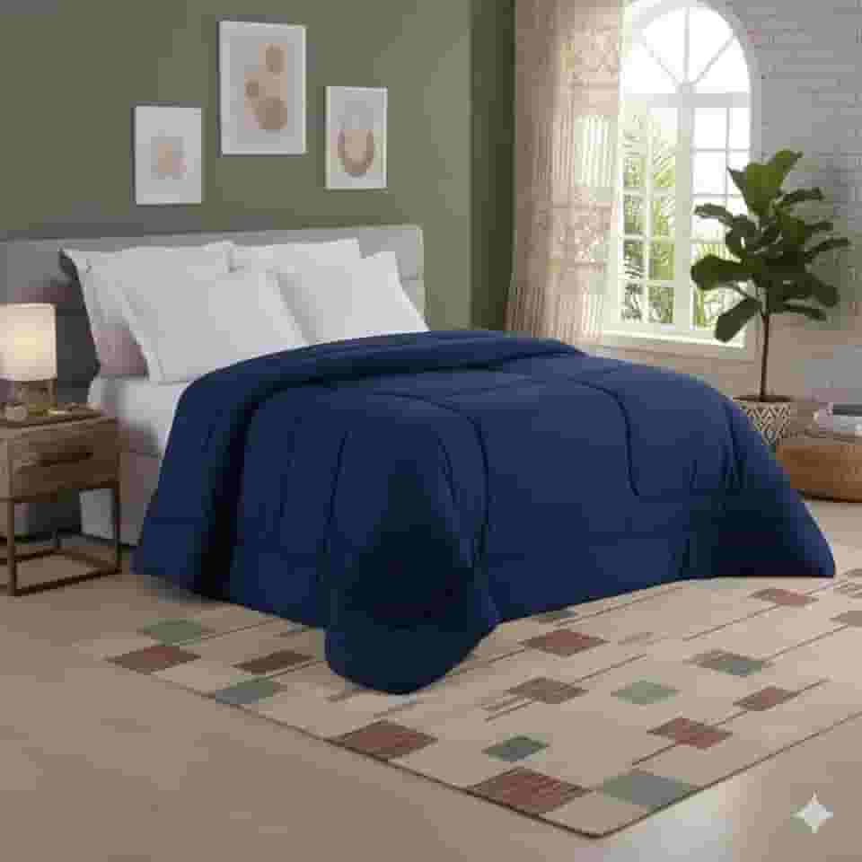 Edredom Dupla Face Liso Micropercal 400 Fios - Super Macio - Alta Durabilidade (Azul Marinho, Casal)