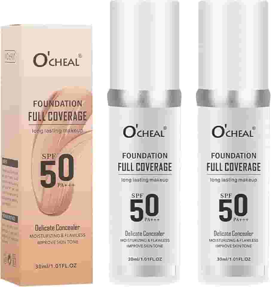 Pacote com 2 bases que mudam de cor para pele madura, maquiagem de base líquida, protetor solar FPS 50, cobertura total de corretivo, capa hidratante para todos os tons de pele, matiz de pele