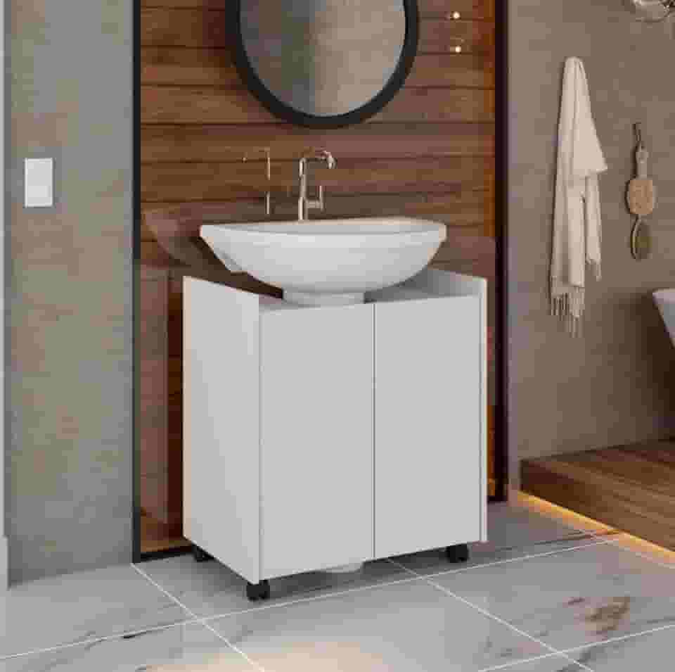 Gabinete Armário Banheiro Pia De Coluna Eccos - Branco