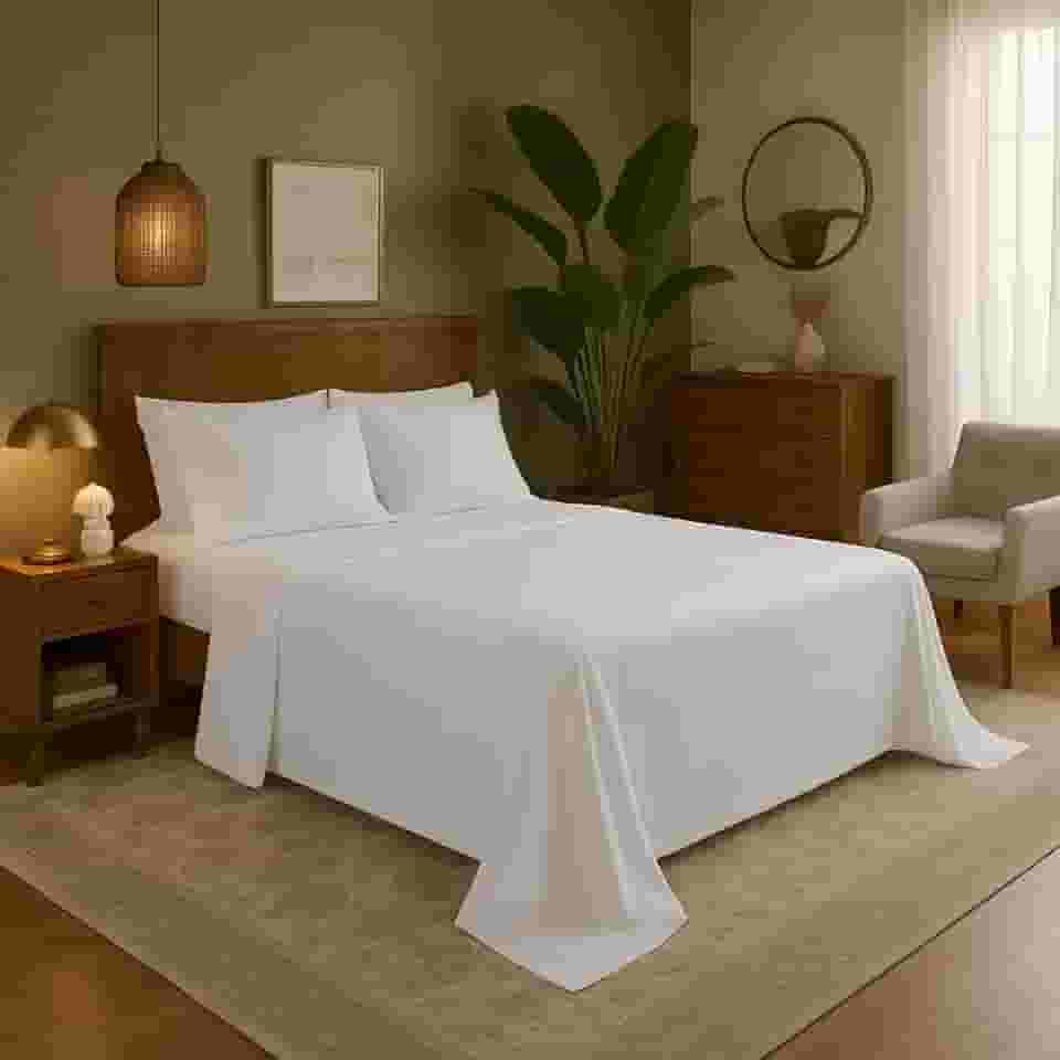 Lençol sem Elástico Cores Lisas Vários Tamanhos Micropercal 400 fios. (Branco, Padrão Casal)