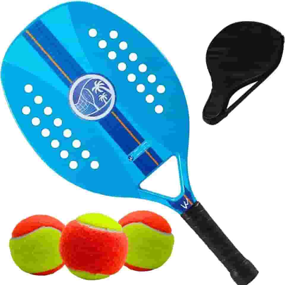 Kit Raquete Para Beach Tennis Profissional em Fibra Carbono Com Capa Protetora e 3 Bolinhas de Beach Tennis Para Iniciantes e Profissionais