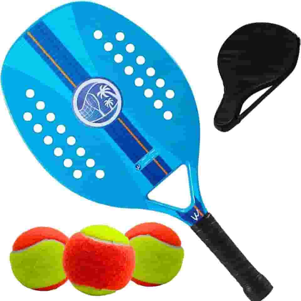 Kit Raquete Para Beach Tennis Profissional em Fibra Carbono Com Capa Protetora e 3 Bolinhas de Beach Tennis Para Iniciantes e Profissionais