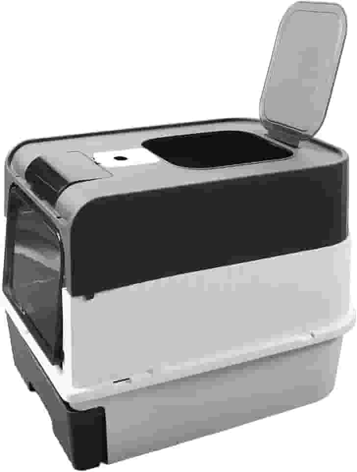 Caixa de areia para gatos com tampa, totalmente fechada, anti-respingos, autolimpante, caixa de areia para gatos com colher, tipo gaveta, vaso sanitário para gatos