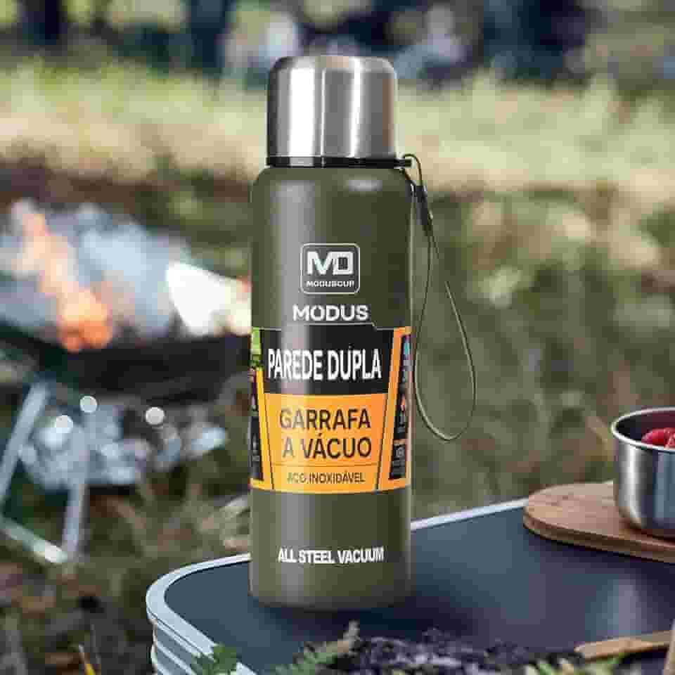 Garrafa Térmica Aço Inox Portátil Caneca de Viagem com Corda e Bolsa 1000ML/1500ML (Verde 1000ML)