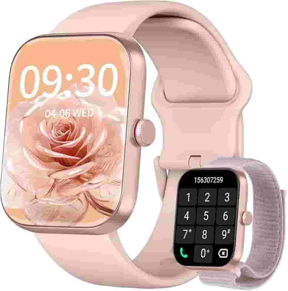 Smartwatch Feminino, Tela HD de 1,91" Relógio Fitness com Alexa, 100 Esportes, Frequência Cardíaca e Monitoramento do Sono, IP68 à rova d'água, Compatível com Android iOS, 2 Pulseiras (Rosa)