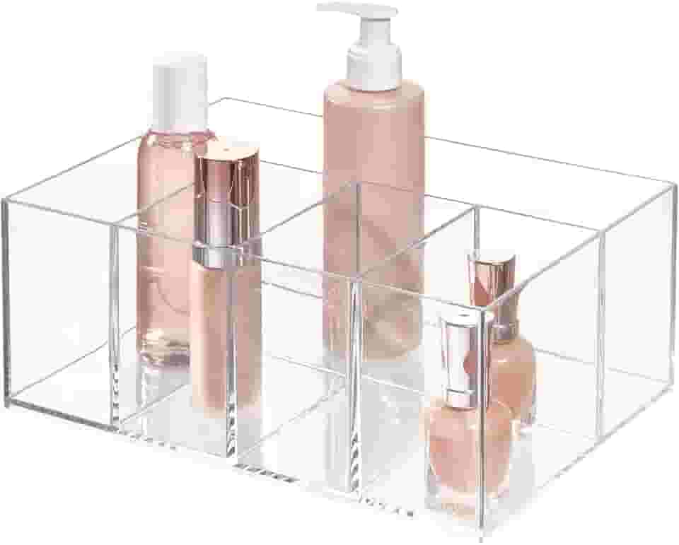 iDesign Organizador de armazenamento de banheiro de plástico com 5 compartimentos, coleção Clarity – 25 x 17,5 x 10 cm, transparente