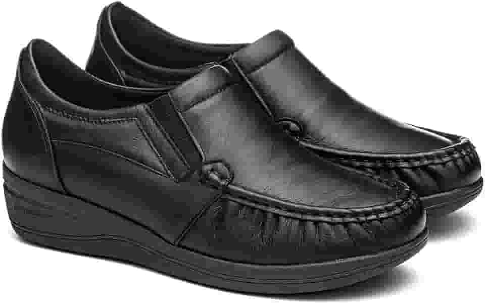 SAPATO FEMININO ORTOPÉDICO PARA ESPORÃO EM COURO LEGÍTIMO MARCA FRANCA BRASIL COR PRETO (37)