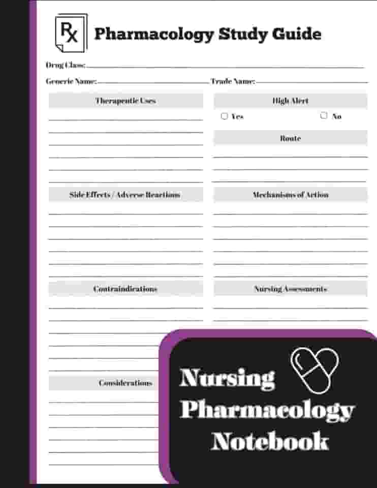 Nursing Pharmacology Notebook: Blank Drug Study Template & Reference Guide for Student Nurses | 120 Structured Pages for Medications, Considerations, Side Effects & NCLEX Prep (Nurses and Nursing)