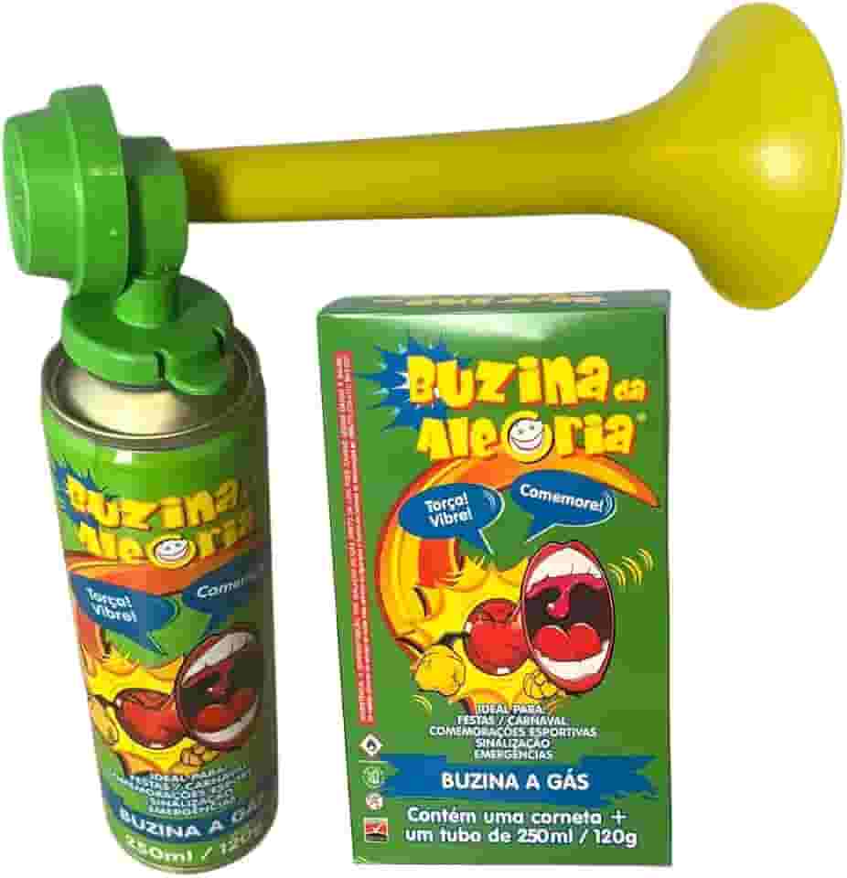 Buzina da Alegria para Torcida, Carnaval, Festas e Jogos 250ml Buzina a Gás com Corneta