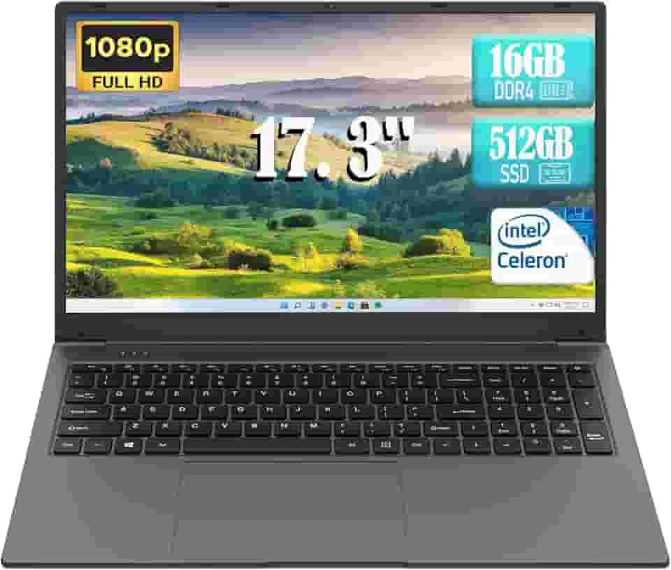 Laptop, laptop de 17 polegadas, Celeron N5095 (até 2,9 GHz) 16 GB RAM 512 GB SSD, computadores com Windows 11, tela 1920 x 1080, tipo C, webcam, Wi-Fi duplo, Buletooth 4.2, HDMI, USB 3.0