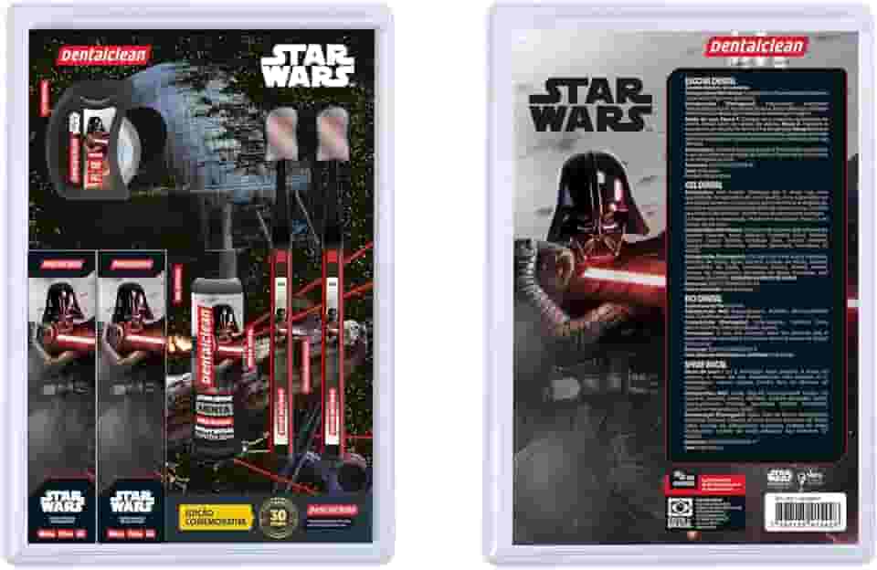 Dentalclean Kit Juvenil Star Wars Edição Comemorativa - 2 Escovas de Dente - 2 Géis Dentais 50g - 1 Spray Bucal 30ml - 1 Fio Dental 50m - Sabor Menta, Darth Vader