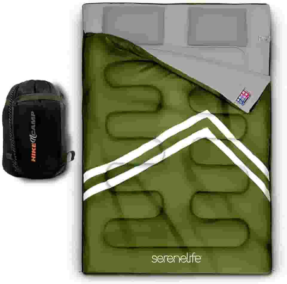 SereneLife Saco de dormir duplo com travesseiros, impermeável e removível para 2 sacos individuais, leve e quente, perfeito para acampamento, caminhada, mochila e clima frio, adequado para