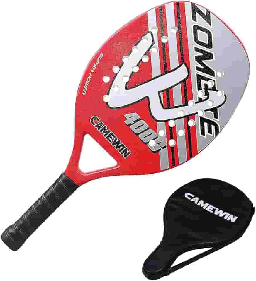 Raquete Vermelha Para Beach Tennis Profissional Em Fibra Carbono Com Capa Protetora - Camewin