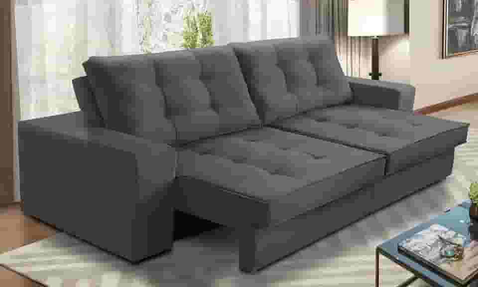 Sofá Retrátil e Reclinável 2 lugares 1,50m com Molas Marcela Suede Cinza Adonai Estofados