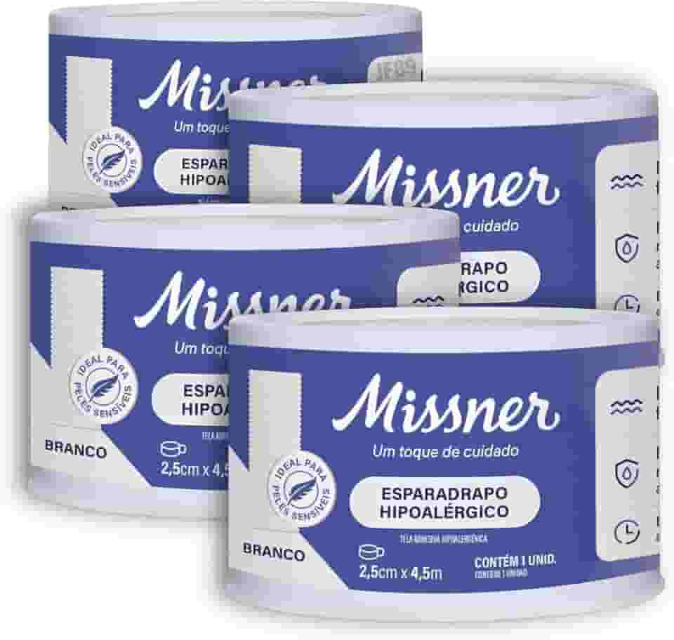 Fita Esparadrapo Impermeável Cirúrgica Hipoalérgico Discreta Missner 2,5cm X 4,5m - 4 Unidades