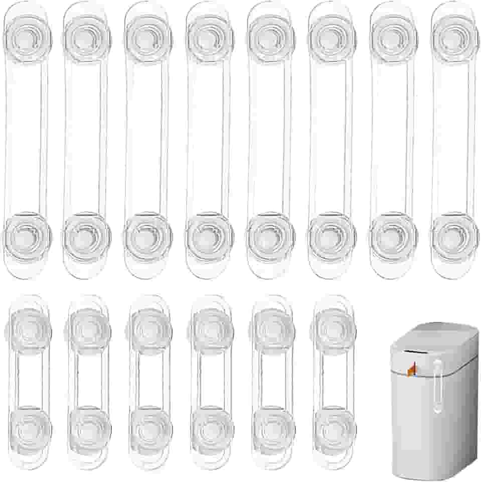 Kit 14 Travas de cinto macio transparente anti-pitada para armários, geladeiras, gaveta, fácil instalação com adesivo forte para segurança doméstica