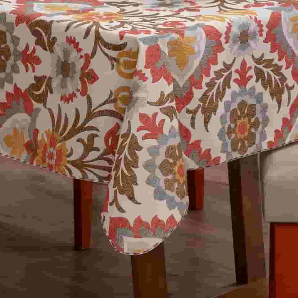 Toalha de Mesa Retangular Verona para 6 Lugares, 2,10M x 1,40M, Tecido Verona Estampado (Flores)