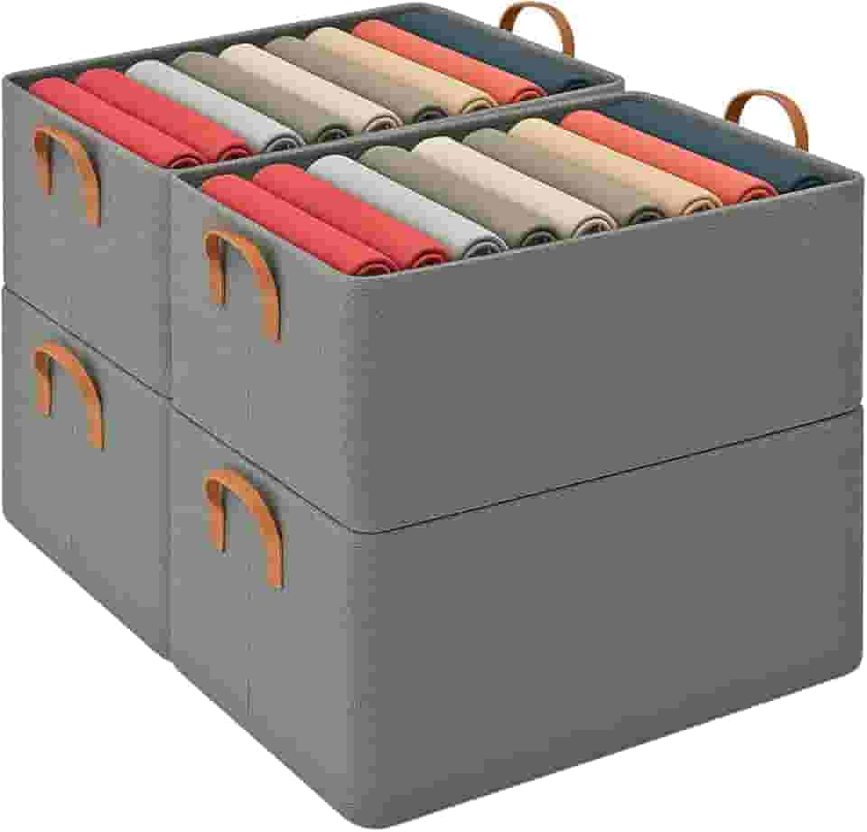 Kit 4 Cesto Organizador Multiuso Grande Reforçado e com Alça Capacidade 25 Litros Caixa Organizadora Impermeável e Lavável para Armário, Guarda Roupa, Banheiro, Cozinha