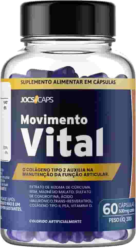 Movimento Vital - Suplemento Completo para Articulações, Músculos e Ossos, Colágeno Tipo 2, Cúrcuma, Magnésio e Vitamina D, Ácido Hialurônico, Apoio à Mobilidade e Bem-Estar; 60 Cápsulas
