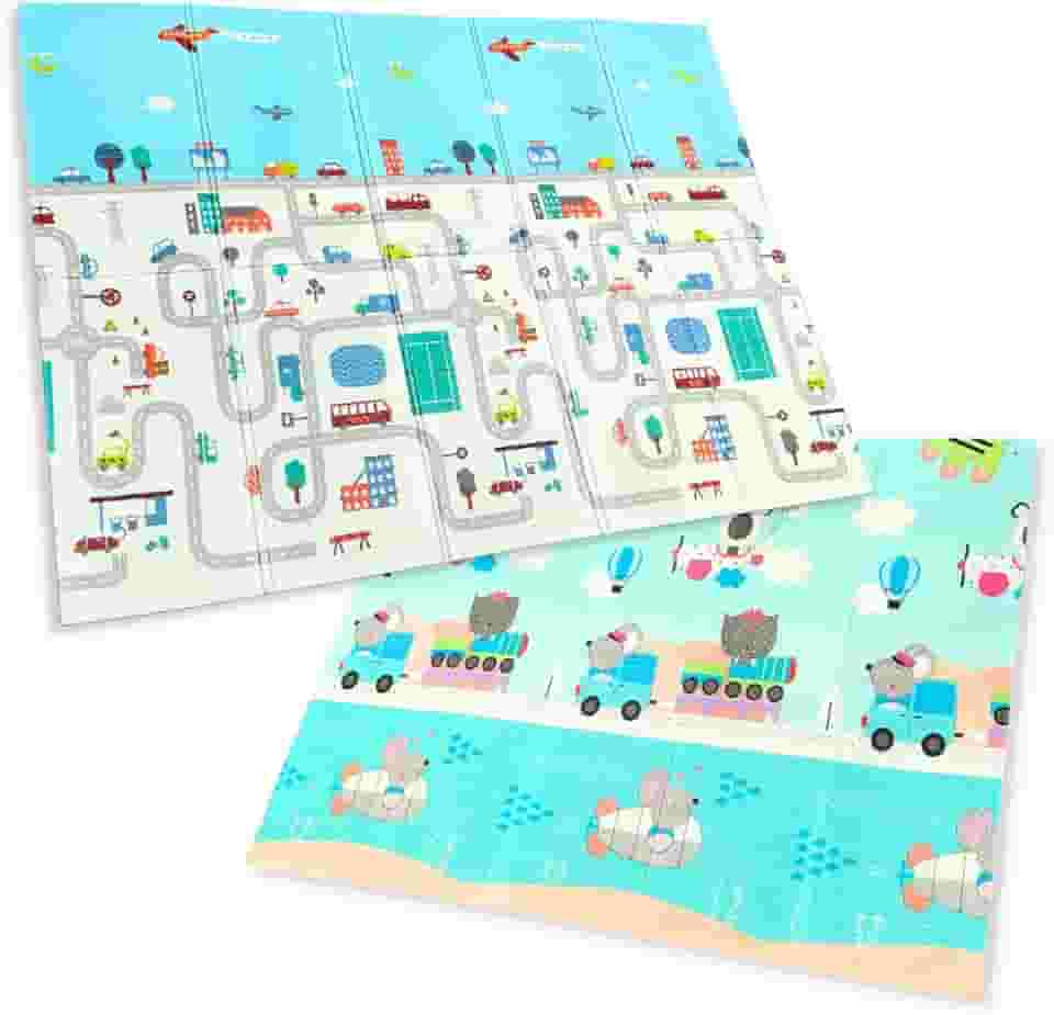 Tapete de Atividades Infantil Tatame Portátil dos Bebês e Crianças, Dupla Face, Dobrável, Macio, Gigante - Fácil de Guardar (PISTA)