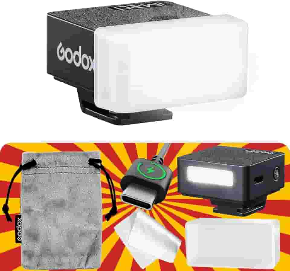Godox iM20 com difusor GODOX Flash carregamento USB-C, flash de câmera GN 12, com 5 níveis de potência do flash, 440 flashes de energia total, mini flash para Sony zv1/Sony zve10/Ricoh gr3/Fuji f1【não