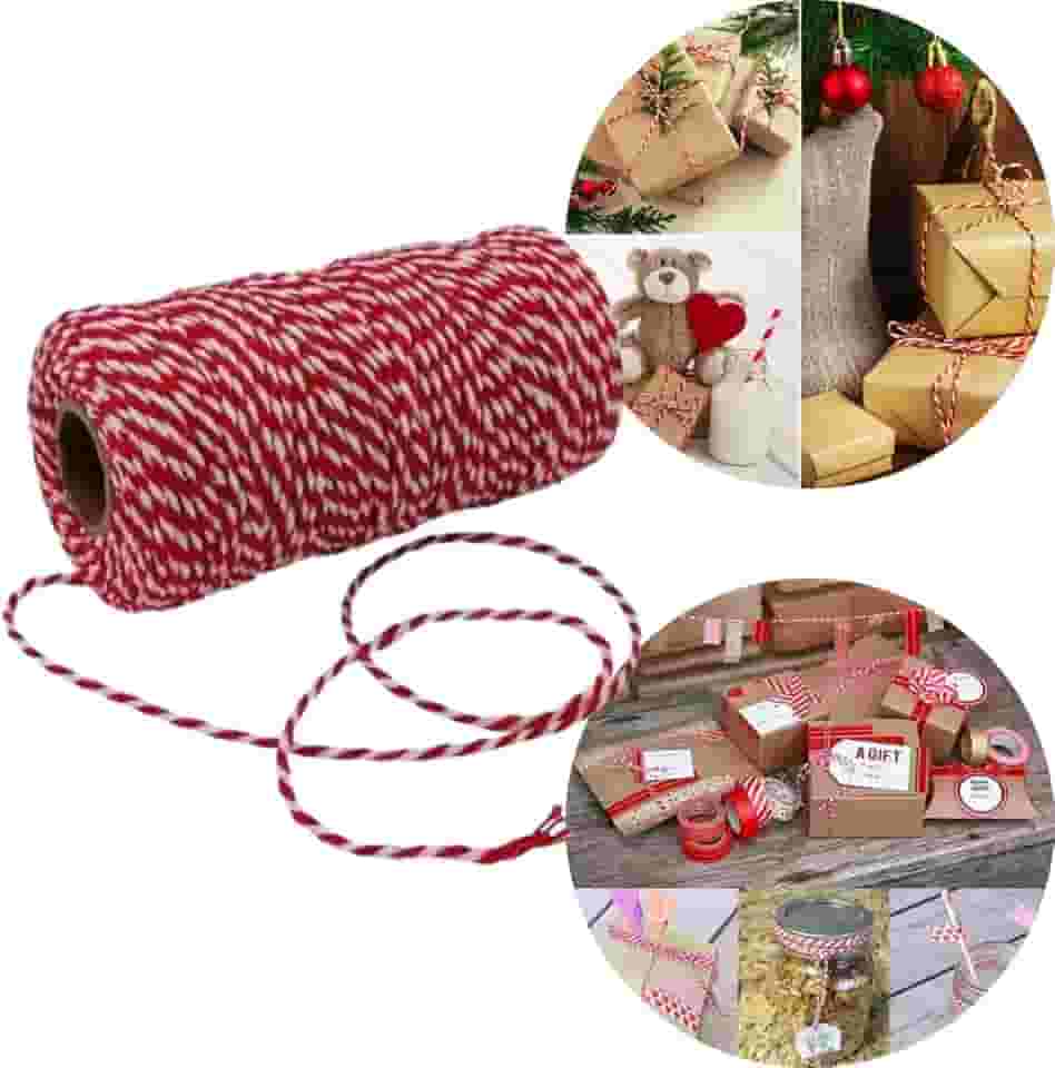 Barbante Twine Bicolor 100 METROS Cordão De Algodão Vermelho e Branco-Barbante Decoração Artesanato (Vermelho)