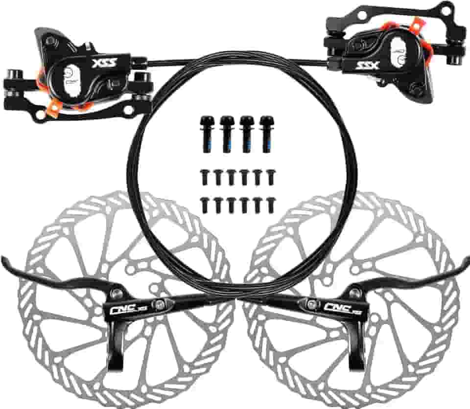 Chooee Freio a disco hidráulico para mountain bike, conjunto de freio a disco hidráulico MTB, dianteiro direito, 800 mm, traseiro esquerdo, 1450 mm, freio hidráulico, preto